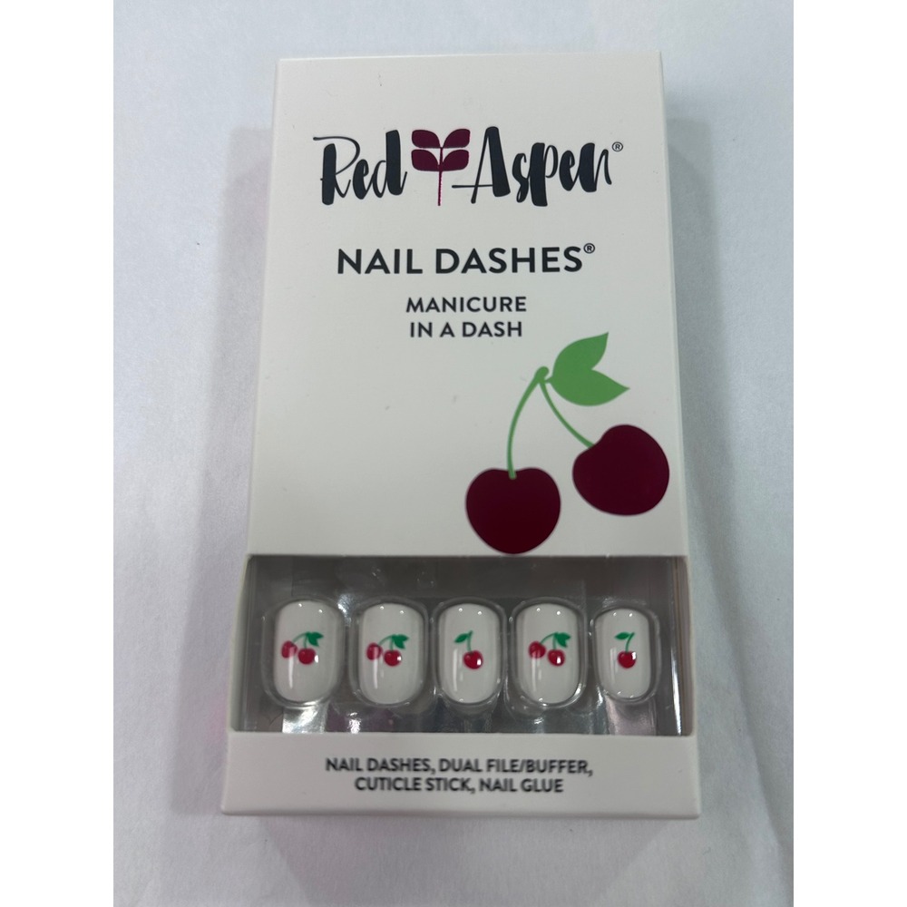 Red Aspen Nail Dashes Cherry On Top White Red Press On Manicure Set NEW